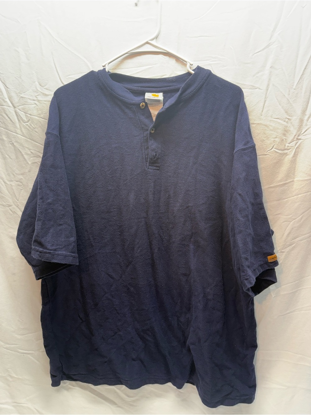 Vintage Carhartt Henley Shirt Mens Large Navy Blue Short Sleeve Workwear Y2K